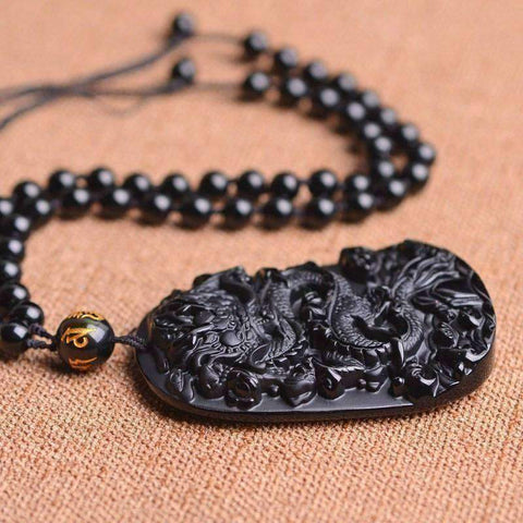 Image of Natural Obsidian Zodiac Dragon Pendant - Video in Description