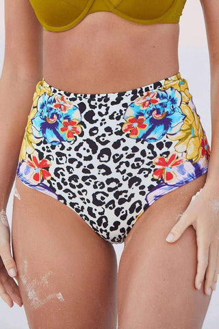 Image of Printed Flat High-Waisted Bikini Bottom