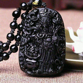 Obsidian Necklace Pendant With Rope