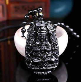 Natural Black Obsidian Carved Buddha Lucky Amulet