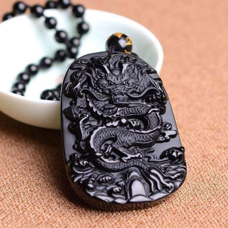 Natural Obsidian Zodiac Dragon Pendant - Video in Description