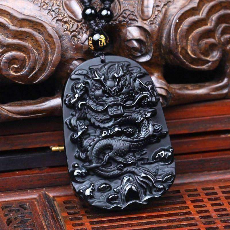 Natural Obsidian Zodiac Dragon Pendant - Video in Description