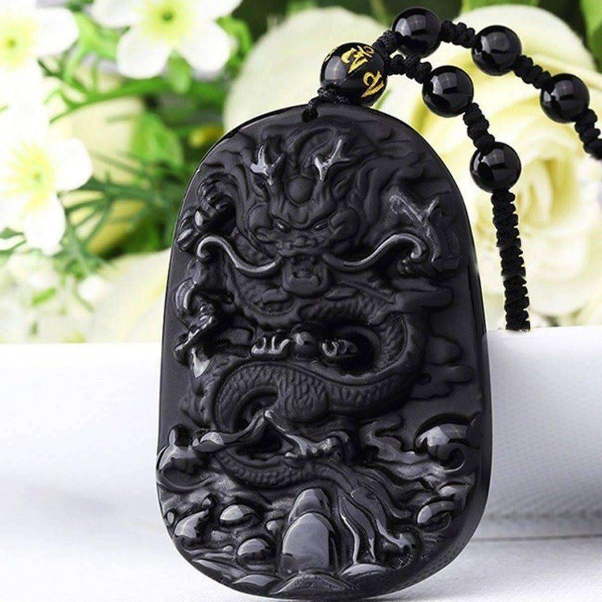 Natural Black Obsidian Dragon Pendant