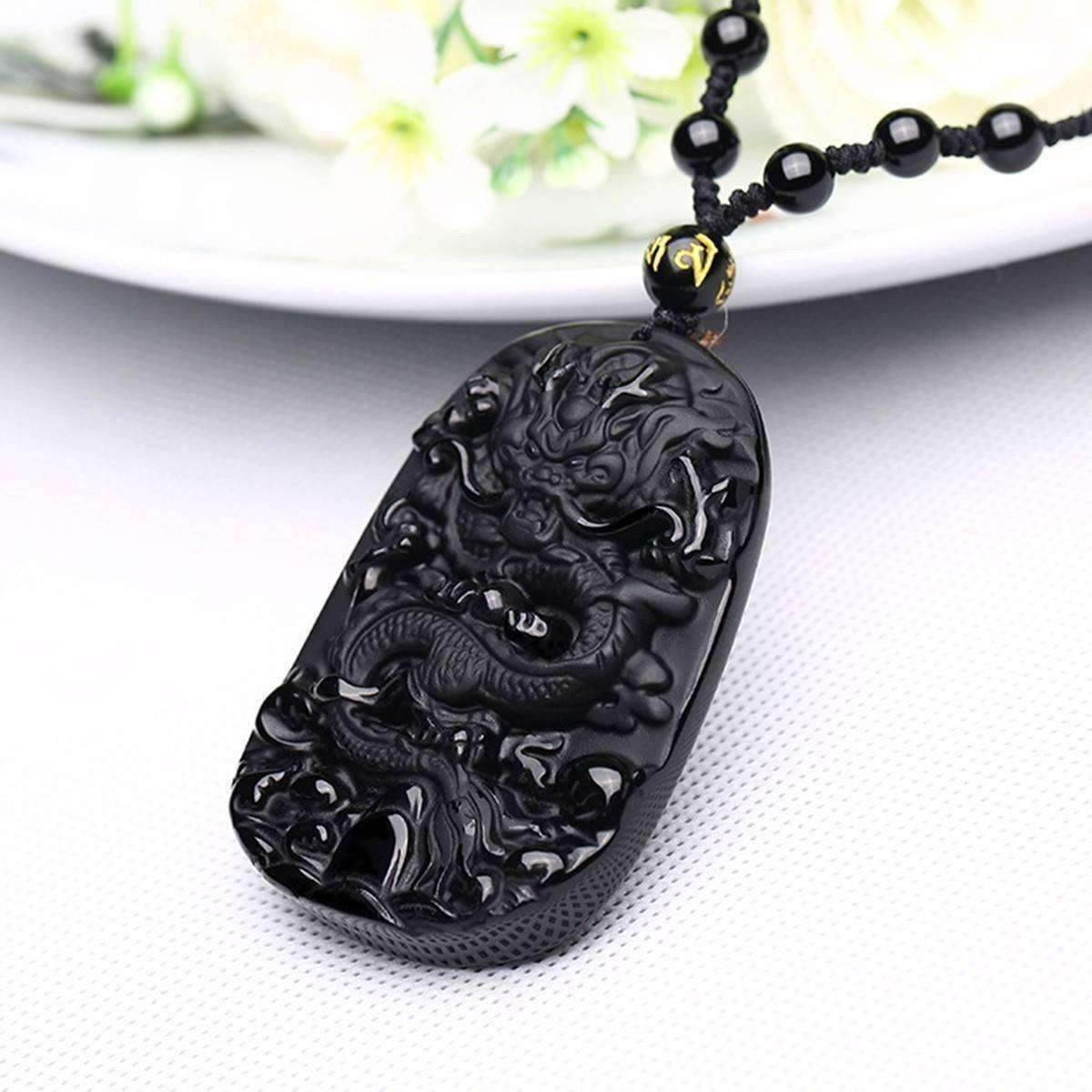 Natural Black Obsidian Dragon Pendant