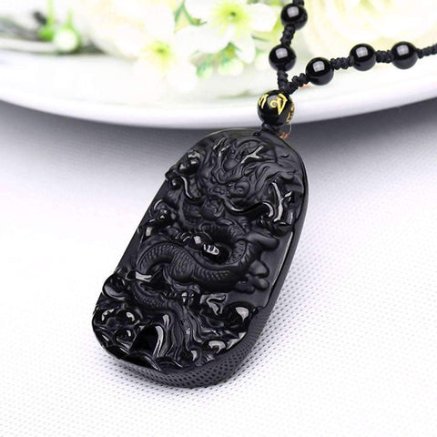 Image of Natural Black Obsidian Dragon Pendant