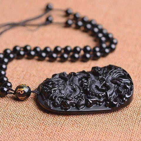 Image of Natural Obsidian Zodiac Dragon Pendant - Video in Description