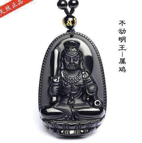 Natural Black Obsidian Carved Buddha Lucky Amulet